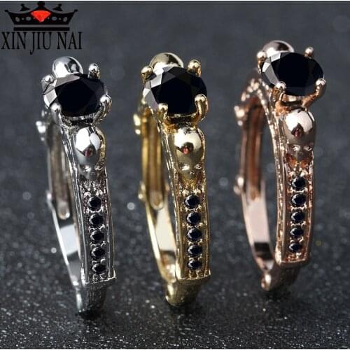 Three colors retro neo-gothic style 18K rose gold skull black agate female full diamond ring witch ceremony party women jewelry