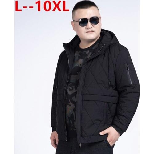 12XL 10XL 8X Winter Mens Hooded Parkas Full Zip Warm Cotton Sports Bomber Jackets Muscle Fit Fashionable Tide Casual Black Coat
