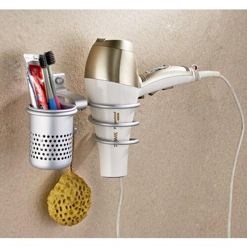 1PC Innovative Wall-mounted Hair Dryer Rack Space Aluminum Bathroom Wall Shelf Storage Hairdryer and Toothbrush Holder J2013