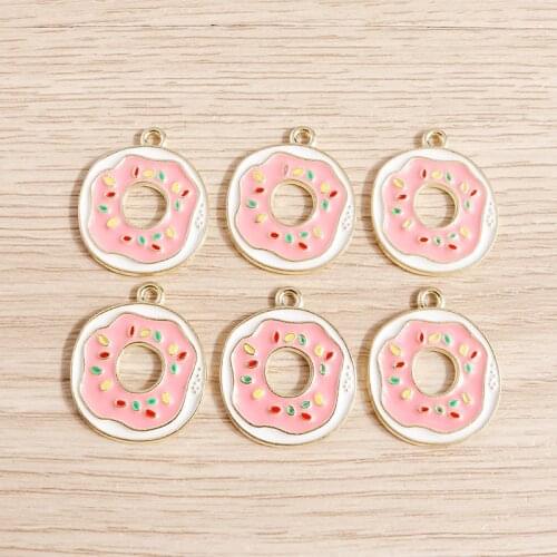 10pcs 20*24mm Cute Donut Charms for Jewelry Making Enamel Alloy Charms Pendants Necklaces Drop Earrings DIY Crafts Accessories