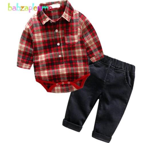2PCS/3-24Months/Spring Autumn Newborn Clothing Sets Korean Fashion Gentleman Suits Plaid Rompers+Pants Baby Boys Clothes BC1012