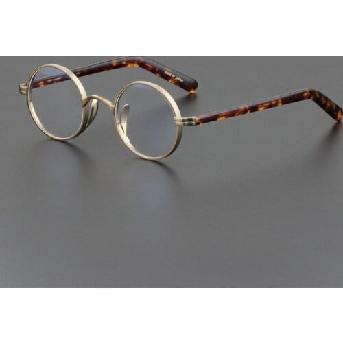 Japanese Handmade Small Round Pure Titanium And Acetate Leg Glasses Frame Men Retro Eyeglasses Women Myopia Reading Eyewear