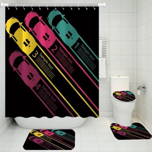 3/4 Pieces Kart/Motorcycle Shower Curtains Sets Extreme Sport Carpet Car Performance Toilet Mat 3D Print Home Bathroom Set