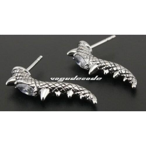 316L Stainless Steel White CZ Stone Claw Tail Mens Stud earrings 3Q008(2 Pieces)