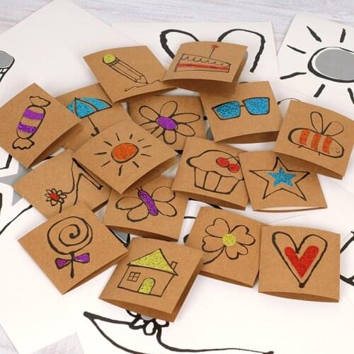 Glitter cute mini greeting cards kraft paper small greeting cards for kids gift