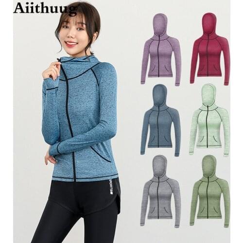 Aiithuug Women Workout Jackets Zipper Athletic Fitness Hoodie Jacket Yoga Shirts with Thumb Holes Hoodie Jacket Tops Long Sleeve