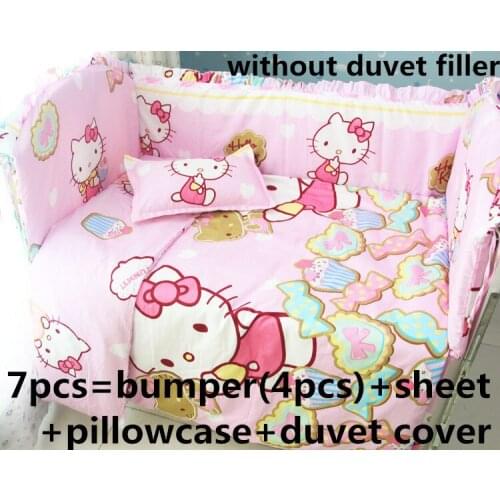 Promotion! 6/7PCS Cartoon Crib Baby Bedding Set bedroom decor Girl Boy Newborn Baby Bed Linens 100% Cotton, 120*60/120*70cm