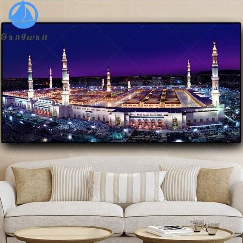 Islam Building Nightscape diamond Painting Mecca Islamic Muslim Mosque 100% full square round drill Wall Picture for Living Room