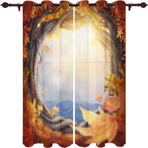 Jungle Maple Leaf Sunlight Kitchen Curtain Kids Bedroom Living Room Balcony French Windows Curtain Fabric Pergola Bathroom