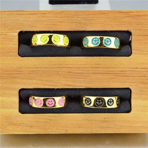 Smile Enamel Ring Smiley Face Cute Personality Trend Ring Open Ring Finger Ring Factory Outlet