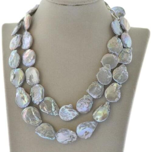 Beautiful 36" 23mm Gray Drop-Coin Freshwater Pearl Necklace