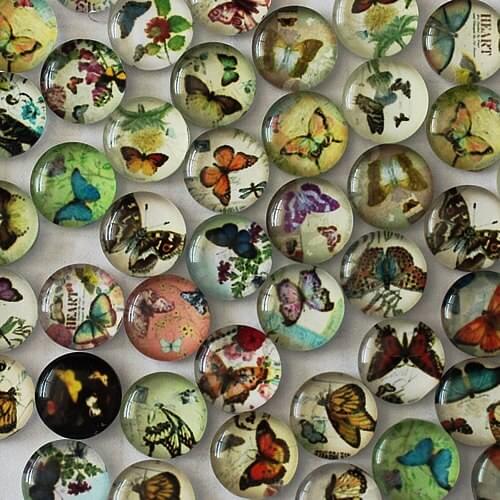 12mm Mixed Style Butterfly Round Glass Cabochon Dome Jewelry Finding Cameo Pendant Settings 50pcs/lot k02877