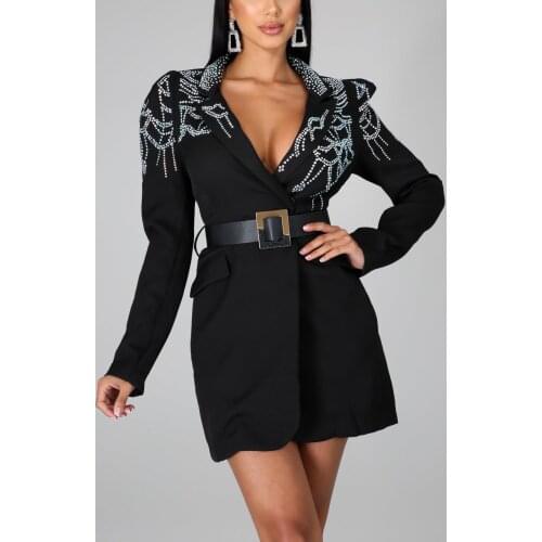 2020 New Autumn Winter Black Diamonds Jackets Full Sleeve Single Button Turn Down Collar Slim Fashion Outwears Clothes Coats Hot