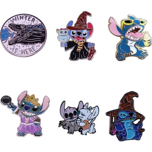 Disney Cute Stitch Ice Cream Badge Magic Hat Pin Princess Dress Badge Anime Cartoon Metal Gift Fashion Wholesale