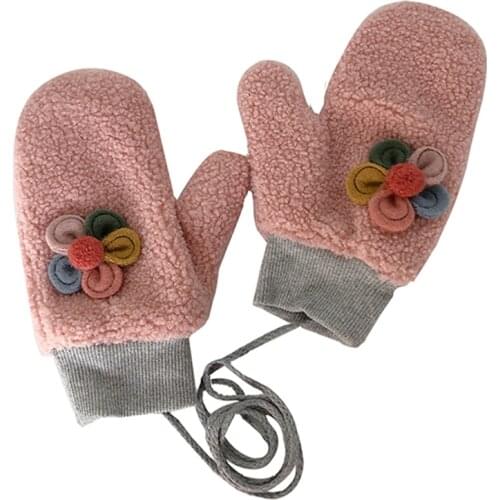 Lovely flowers Gloves Women Full Finger Glove Winter Female Thick Plush Ladies Glove for Girls Hand Warmer Gluves Adult Wrist