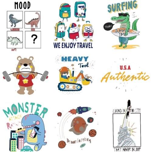 Fashion Dinosaur Patches Iron on Animal Stickers for Kids Patches for Clothing T-shirt Heat Transfers DIY Accessory Appliques