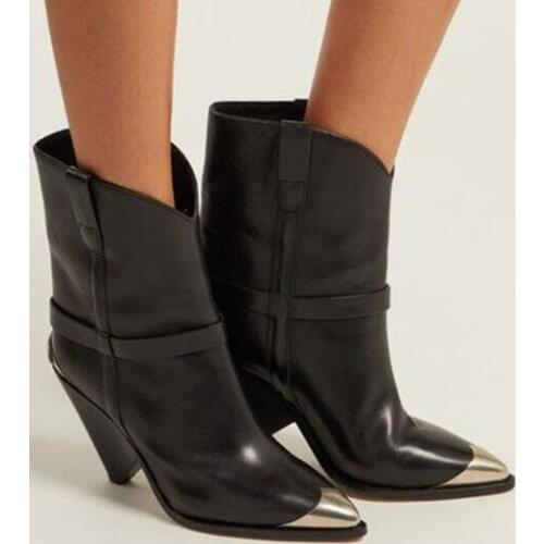 Moraima Snc Newest Spike Heels Woman Ankle Boots Silver Pointed Toe Leather Riding Boots Runway Short Boots Black White