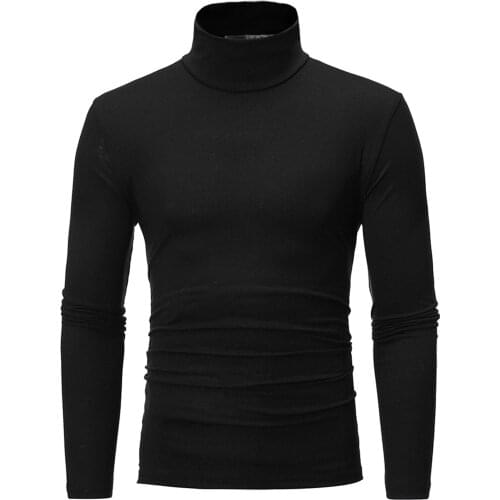 40#Gothic Men Turtelneck Shirts Pullover Turtleneck Long Sleeve Solid Color Stretch Slim Fit Bottoming Top Basic T-Shirts Male