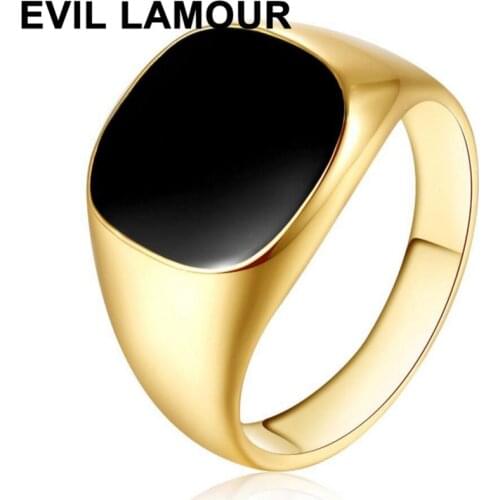 Gold Silver Plated Black Enamel Rings Men Vintage Ring Punk Classic Black Drip Imitation Black Stones Male Enamel Ring