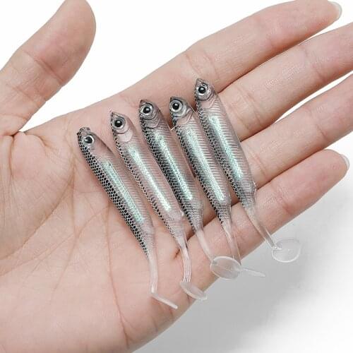 2020 New 5Pcs/ Lot 7Cm 2.2G Soft Lure Sea T Tail Wobblers For Sea Fishing Lures Lot Fishing Lure Eyes Pack Penis Silicone Bait