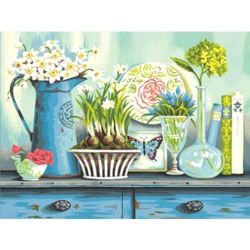 Diamond Oil Painting Kits Kitchen Ceramic Flower Mosaic Embroidery Picture Crystal Rhinestone Stickers Decal Wall Art Craft Gift