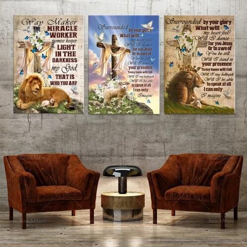 Je ne peux qu'imaginer des chansons d'art mural lyrique, Jésus Lion et agneau, cadeau chrétien, toile d'art mural chrétien, déco