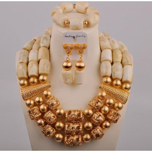 Natural coral white african coral beads big bridal gold jewelry sets nigeria coral beads jewelry set