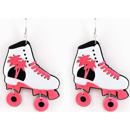 New Fashion Cute Pink Ice Skates Drop Earrings For Women Girl Acrylic Coconut Tree Cool Punk Roller Skates Earring Jewelry Gifts