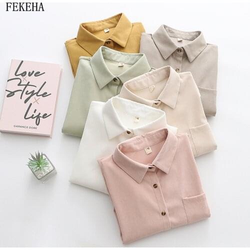 Autumn White Shirts Womens Corduroy Blouses And Tops Loose Long Sleeve Casual Female Clothes Outwear