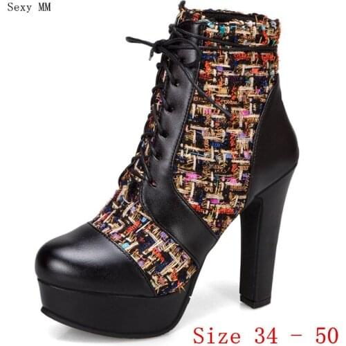 Spring Autumn Women Platform Ankle Boots Woman Short Boots High Heel Shoes Plus Size 34 - 40 41 42 43 44 45 46 47 48 49 50