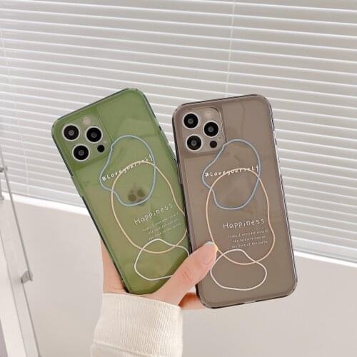 Retro Green Black geometry letter Trasparent Phone Case For iPhone 12 Mini 11 Pro Max XR X XS Max 8 7 Plus SE Clear Soft Cover
