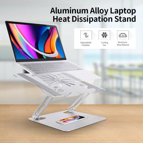 Adjustable Aluminum Alloy Laptop Stand with Cooling Fan Foldable Non-slip Laptop Holder Compatible with 10-17.3 inch Laptop