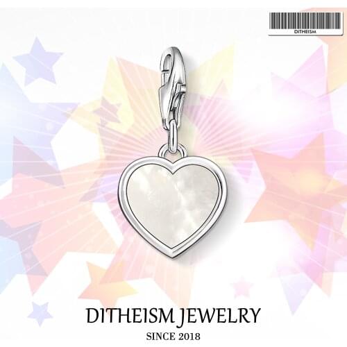 Mother of Pearl Heart Charms,2018 Fashion Jewelry 925 Sterling Silver Romantic Gift For Women Girls Fit Bracelet Necklace Bag