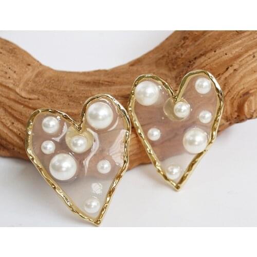 SRCOI Fshion Transparent Big Heart Star Stud Earrings 2019 Geometric Love Pearl Wedding Earrings For Female Street Style Bijoux