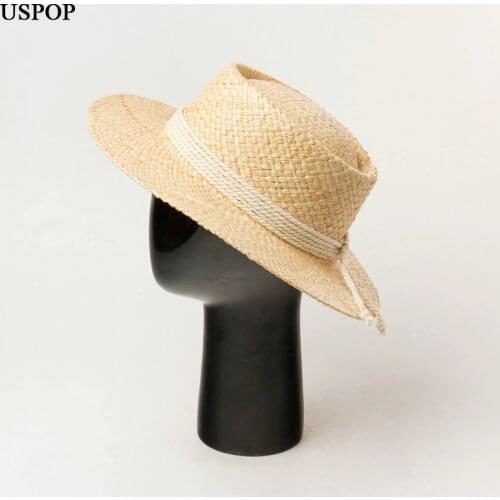 USPOP 2020 New raffia hats natural straw hats summer sun hats women rope decoration beach hats