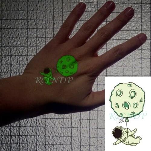 Waterproof Temporary Tattoo Sticker Astronaut Luminous Balloon Night Glow Glitter Flash Tatoo Fake Tatto for Kids Women Men