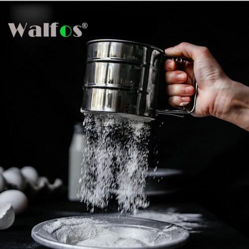 WALFOS High Quality Stainless Steel Mesh Flour Sifter Mechanical Baking Icing Sugar Shaker Sieve Cup Shape Bakeware Tools