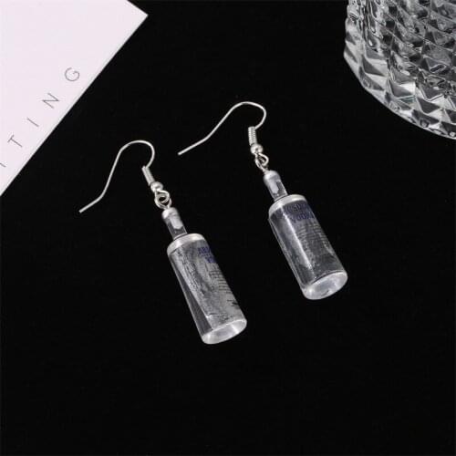 Fun Creative Vodka Beer Bottle Earrings for Women Girls 2020 New Style Transparent Bottle Dangle Earrings