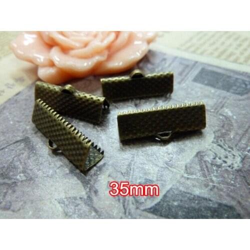 120 pcs Antique Bronze Brass Ribbon Ends Clamps Fasteners Clasps 35mm - Free Shipping