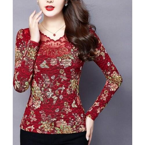 Women Spring Autumn Style Lace Blouses Shirts Lady Casual Long Sleeve V-Neck Lace Blusas Tops DD8004