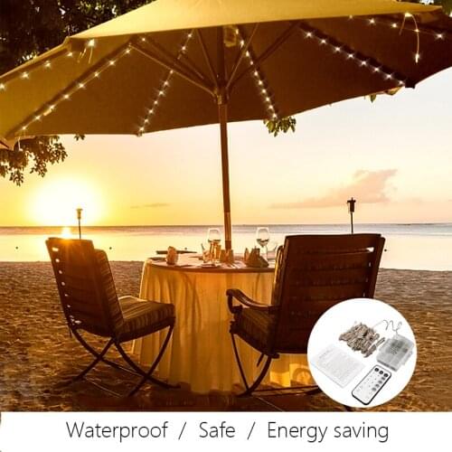 104 LED Remote Control Umbrella LED Light String Battery Operated 8 light Modes Outdoor Beach Bar Garden Wedding Decor Light