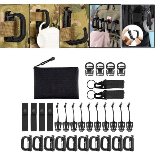 30Pcs/set Tactical Gear Clip Buckle Strap D-ring Hook Hook-n-loop Keychain Strap For Molle Backpack Webbing Attachments
