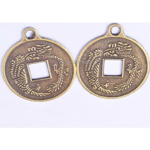 5pcs Feng Shui I Ching Coins Double Dragonas Coins Pendant 23mm(0.9") Y1019