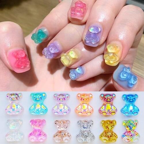 6/10/50pcs 3D Cartoon Crystal Bear Nail Art Rhinestone Accessories Crystal Gems Manicure Candy Color Bear Nail Art Decorations