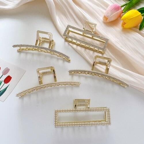 Korea Geometric Hair Crab Hairpin for Women Lady Pearl Rhinestone Hair Claws Elegant Female Barrettes Clips Hair Accessories