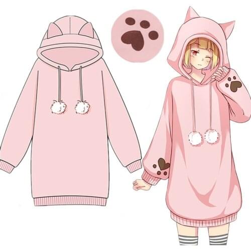 Anime! Neko Atsume Lovely Cats Paw Hoodie Cosplay Costume Aumtum Winter Fashion Leisure Cat Ears Sweater For Halloween party