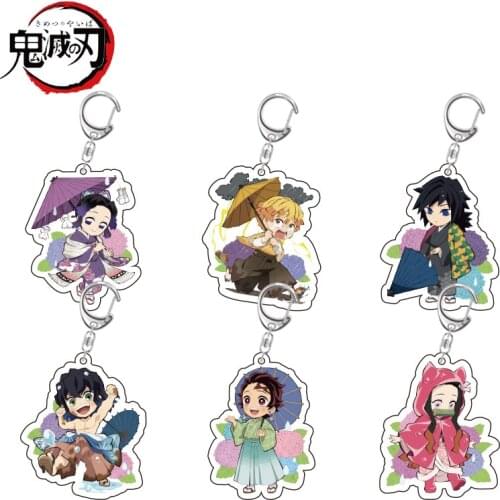 Anime Demon Slayer Keychain Kimetsu No Yaiba Double-sided Acrylic Pendant Charms Key Chain Cute Funny Cartoon Accessories Gifts