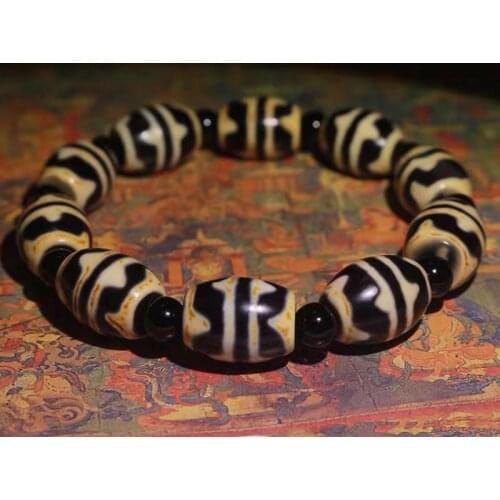 Tibet Agate DZI Bead Double Tiger Tooth Daluo Totem DZI Bead Bracelet Mens Amulet Bracelet Free Shipping