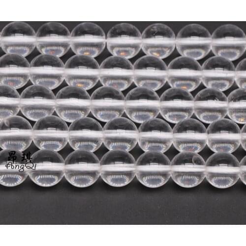 AngQi 15" Strand Natural Stone Beads White Clear Quartz Crystals Round Loose Beads For Jewelry Making Bracelet Necklace 4-12mm