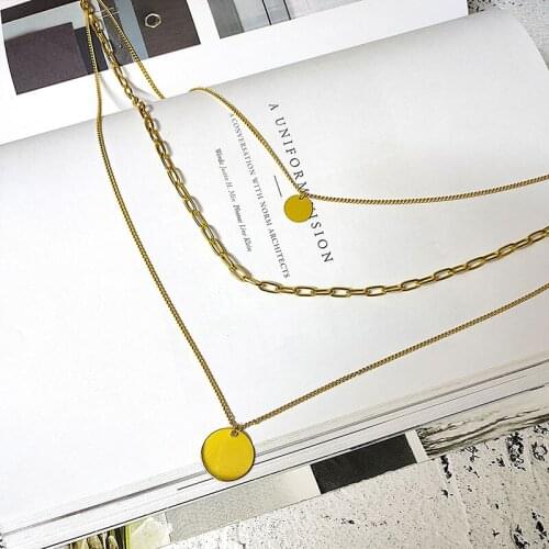 New S925 Three-layer Chain Round Brand Pendant Necklace INS Hip-hop Thick Clavicle Chain Long Sweater